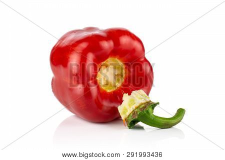 One Whole Bulgarian Red Bell Pepper Isolated On White Background