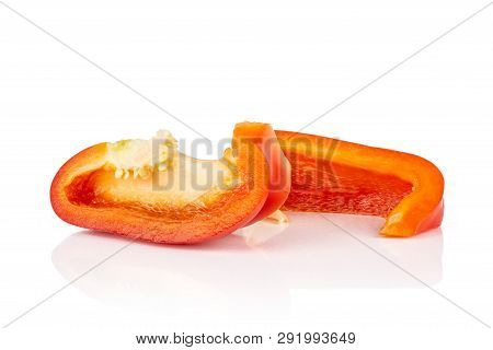 Group Of Two Slices Of Bulgarian Red Bell Pepper Isolated On White Background