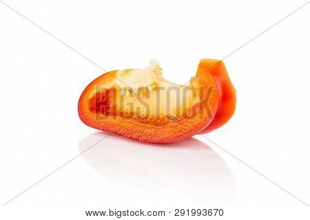 One Slice Of Bulgarian Red Bell Pepper Isolated On White Background