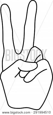 Hand Making Peace Sign Outline Isolated Vector Illustration