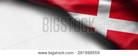 Waving Flag Of Denmark. On White Background - Right Top Corner Flag