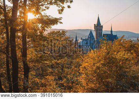 Wernigerode Castle During Sunset At Harz Mountains National Park, Germany