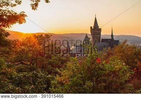 Wernigerode Castle During Sunset At Harz Mountains National Park, Germany