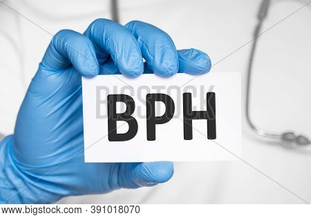 Doctor Holding A Card With Text Bph Benign Prostatic Hyperplasia, Medical Concept