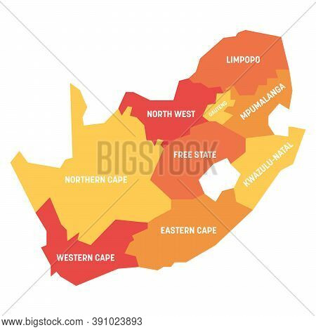 Orange Political Map Of South Africe, Rsa. Administrative Divisions - Provinces. Simple Flat Vector 