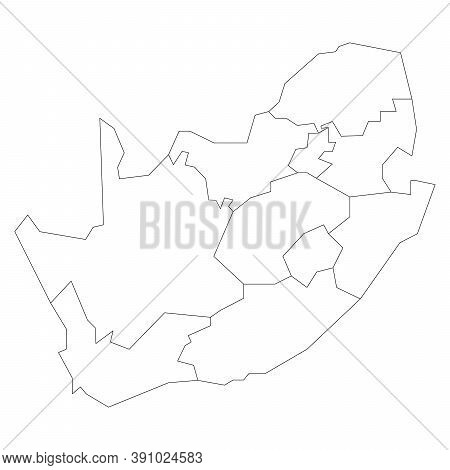 Blank Political Map Of South Africe, Rsa. Administrative Divisions - Provinces. Simple Black Outline
