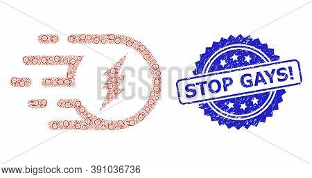 Stop Gays Exclamation Rubber Seal Print And Vector Recursive Mosaic Electric Participle. Blue Stamp 