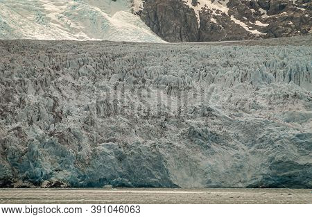 Sarmiento Channel, Chile - December 11, 2008: Amalia Glacier. Closeup Of Part Of Blueish Melting Poi