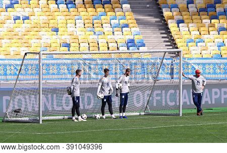 Kyiv, Ukraine - October 13, 2020: Goalkeepers Unai Simon, Kepa And David De Gea In Action During The