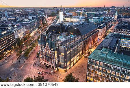 Helsinki, Finland - October 5, 2020: Aerial View Of Stockmann Shopping Mall In Central Helsinki.