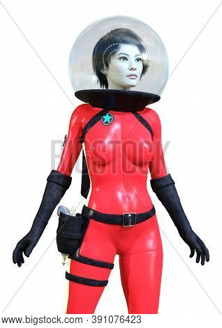 3D Rendering Astronaut Woman On White