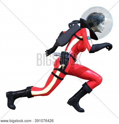 3D Rendering Astronaut Woman On White