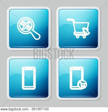 Set Line Magnifying Glass With Percent, Shopping Cart Cursor, Smartphone, Mobile Phone And Mobile An