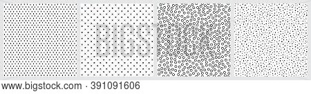 Black and white seamless patterns. Terrazzo, hand drawn circles, stitch crosses, marks on white background.