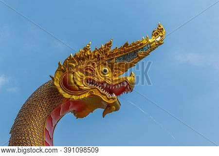 Statue King Of Nagas In Wat Saman Rattanaram, Thailand