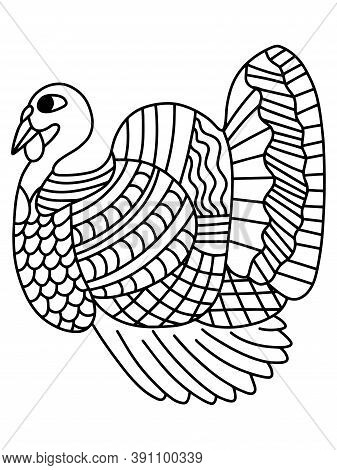 Turkey Bird Coloring Page Stock Vector Illustration. Thanksgiving Day Symbol Turkey Bird Detailed Gr