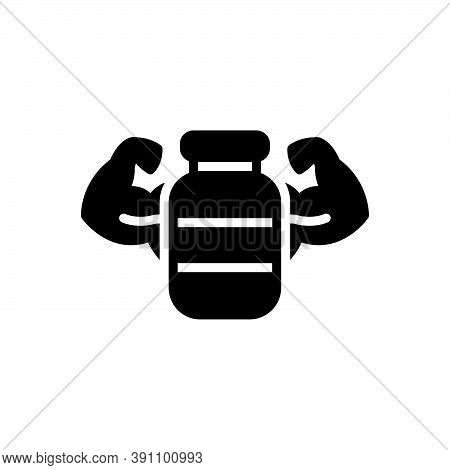 Black Solid Icon For Reinforce Bolster Boost Build-up Protein Muscle-arm Biceps Bodybuilder Powerful