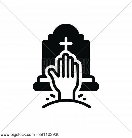 Black Solid Icon For Horror Phobia Awe Graveyard Cemeteries Sheol Tombstone Halloween Spooky Grave