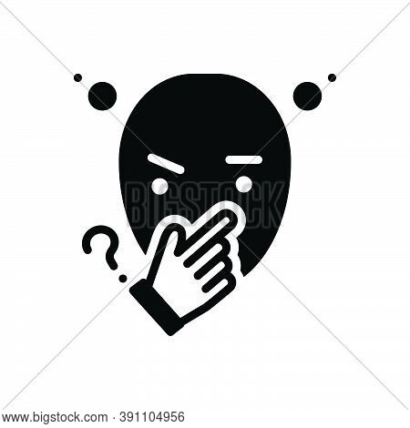 Black Solid Icon For Seriously Gravely Thoughtfully Solemn Confused Consider Expression Face