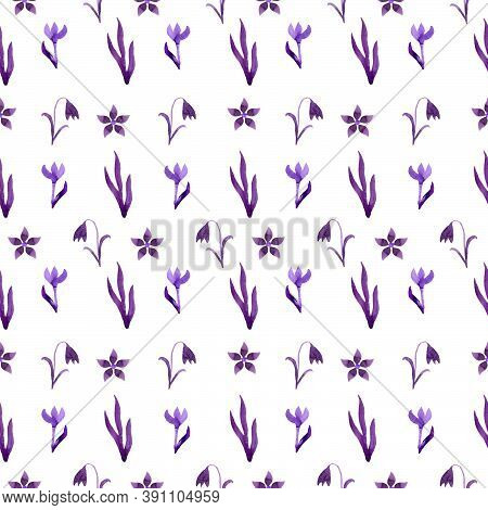Pattern Lilac Flowers On A White Background Watercolor