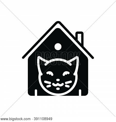 Black Solid Icon For Cat-in-cattery Cat Cattery Sitting Animal Pet Home Face Cute