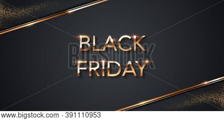 Black Friday Sale Poster Halftone Background. Premium Offer With Discounts Advert. Gold Font, Dots P