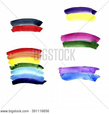 Abstract Multicolored Stripes In Watercolor On A Transparent Background