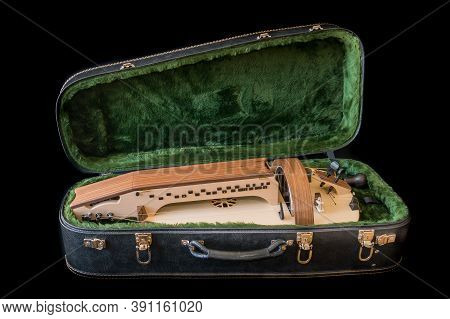 Hurdy Gurdy In Open Case Isolated On Black