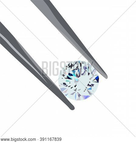 Diamond Vector Stock Illustration. A 7-carat Gem In Tweezers. Jewelry Work On Sapphire Cutting. Isol