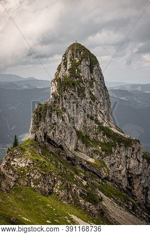 Landscape With Swiss Alps Mountains And Green Nature. Photo Taken At Fluebrig.