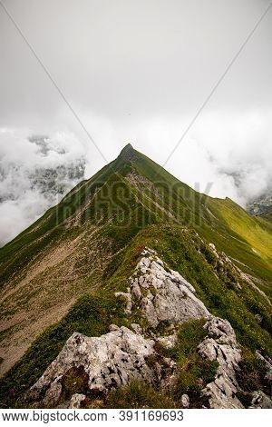 Landscape With Swiss Alps Mountains And Green Nature. Photo Taken At Fluebrig.