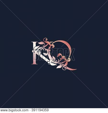 Initial Logo Letter K And Q, Kq, Rose Gold Color Luxury Style Vector Design Template.