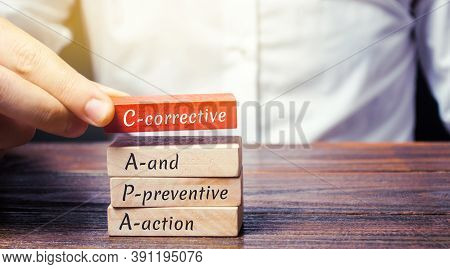 Wooden Blocks With The Word Capa. Corrective And Preventive Action Plans. Business Management Concep
