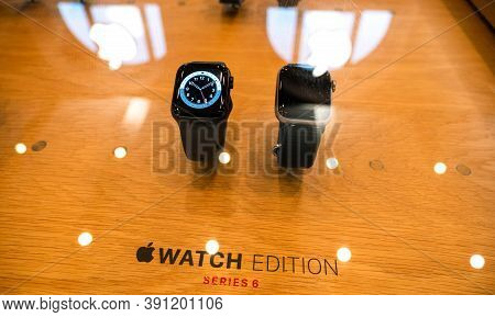 Paris, France - Oct 23, 2020: The New Apple Watch Series 6 Edition Luxury Wearable Device In Apple S