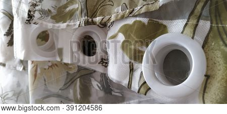 Plastic Rings For Attaching The Fabric To The Curtain Rod. White Plastic Organza Tulle Eyelets. Ligh