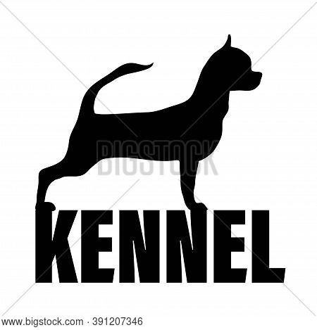 Monochrome Logo Of The Kennel Of Dogs Breed Chihuahua. The Text Logo Is Black And White.