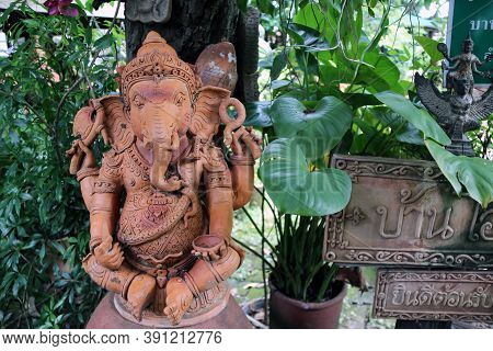 Nonthaburi, Thailand - July 29, 2017 : Earthen Ganesha, Ganesha Made From Baked Clay At Koh Kret Isl