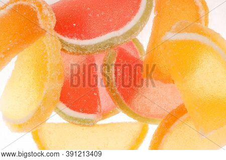 A Bunch Of Colored Marmalade With Sugar. Delicious Dessert