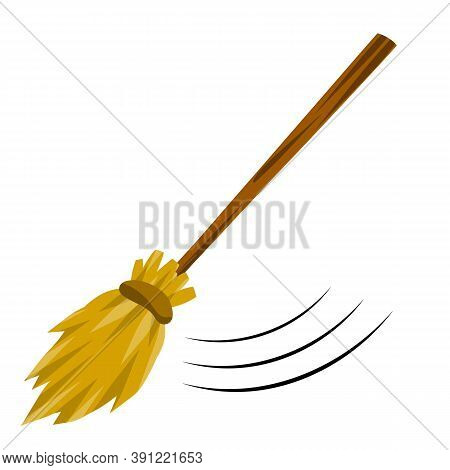 Broom. Rustic Item For House Cleaning. Element Of Witch. Cartoon Flat Illustration. Sweeping And Old