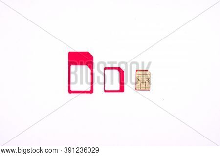 Subscriber Identification Module Or Sim Card. Sim Card In Different Sizes Isolated On White Backgrou