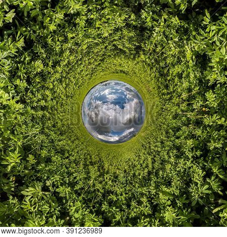 Inversion Of Blue Tiny Planet Transformation Of Spherical Panorama 360 Degrees. Spherical Abstract A