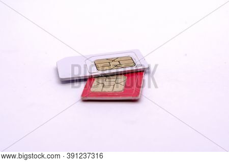 Subscriber Identification Module Or Sim Card. Sim Card In Different Sizes Isolated On White Backgrou