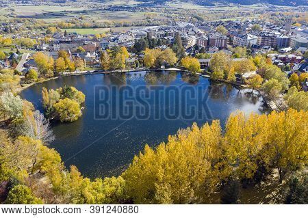 Landscape Of Puigcerda Lake On A Sunny Day Cerdanya Catalonia Spain