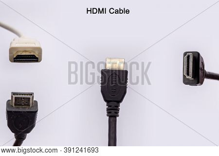 Hdmi Cable From Different Angles Isolated Against White Background. Hdmi Cable For Monitor And Tv Au