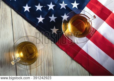 Concept Of Ideological Duel In Us Presidential Election. Two Glasses Opposite Each Other On Backgrou