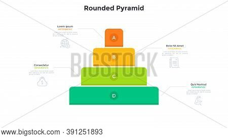 Pyramidal Chart With Four Colorful Layers. Concept Of 4 Levels Of Startup Company Growth And Progres