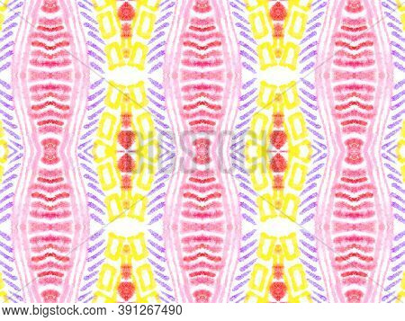 Seamless Peruvian Pattern. Tie-dye Kaftan Design. Red And Yellow Colors. Abstract Geometric Aztec Et
