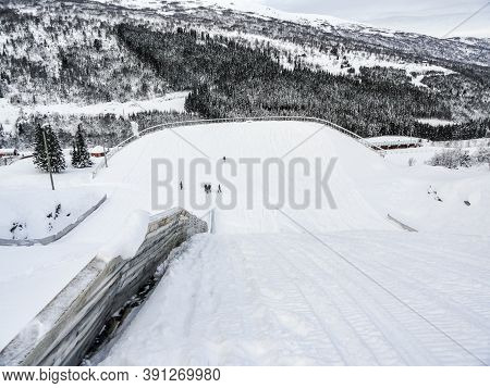 Vik Skisenter, Røysane, Norway. Wonderful View Of Slopes In Winter.