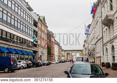 Copenhagen /denmark, Jule 14, 2019.  Amaliegade Street, Copenhagen, Denmark.