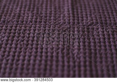 Textured Purple Linen Waffle Cotton Towel. Close Up. Natural Linen Material Violet Towel Pattern Bac